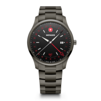 Men's watch silver-black Ø 42 mm Swiss Made Quartz Watch with GMT Function
