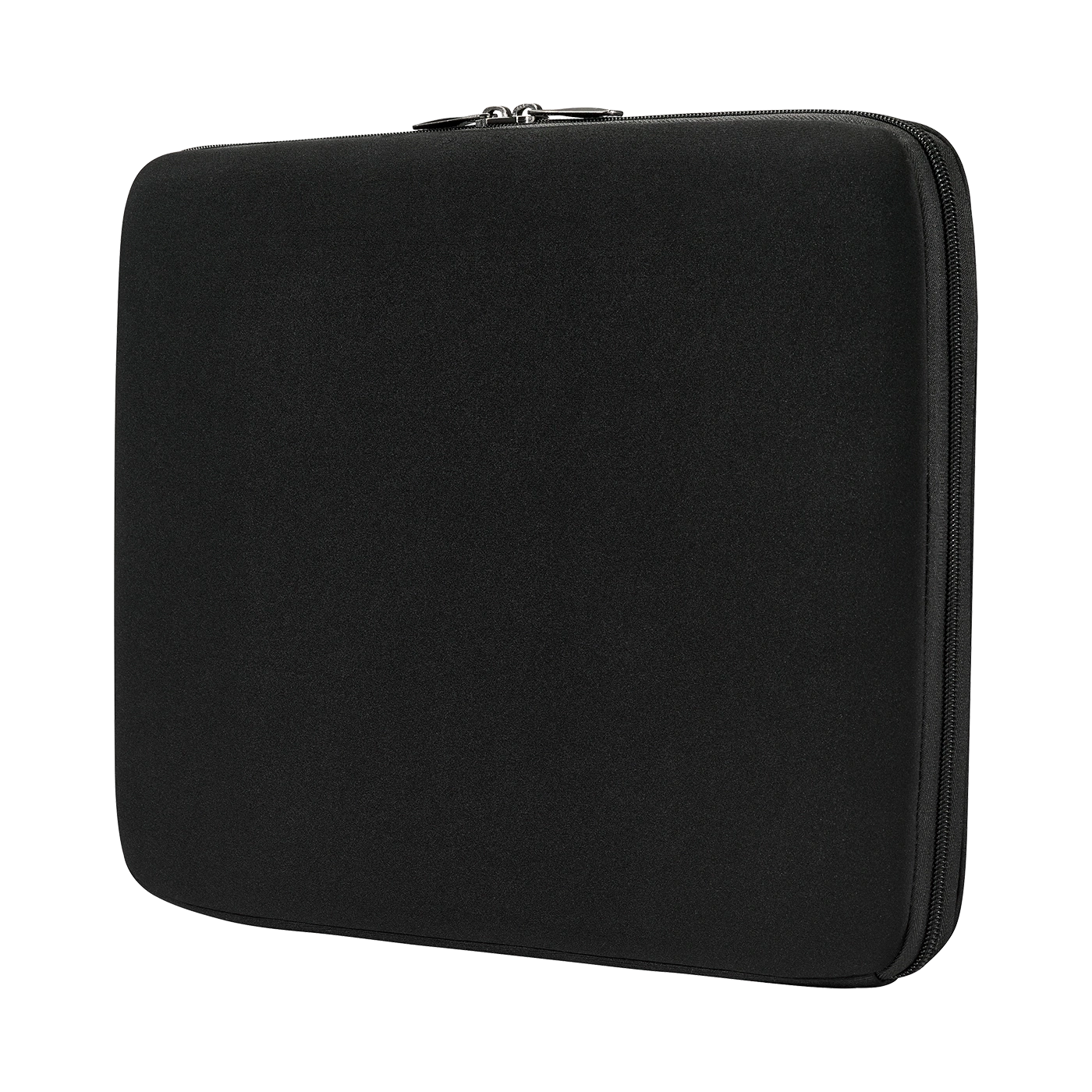 Schwarze Laptoptasche mit Reißverschluss, rechteckig, isoliert, leer, Textur