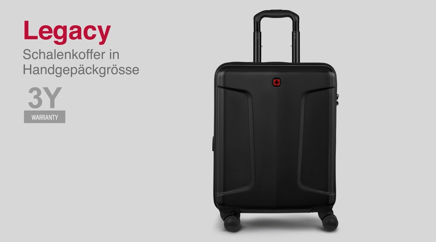 Black suitcase with 3-year warranty, Legacy collection, cabin size luggage