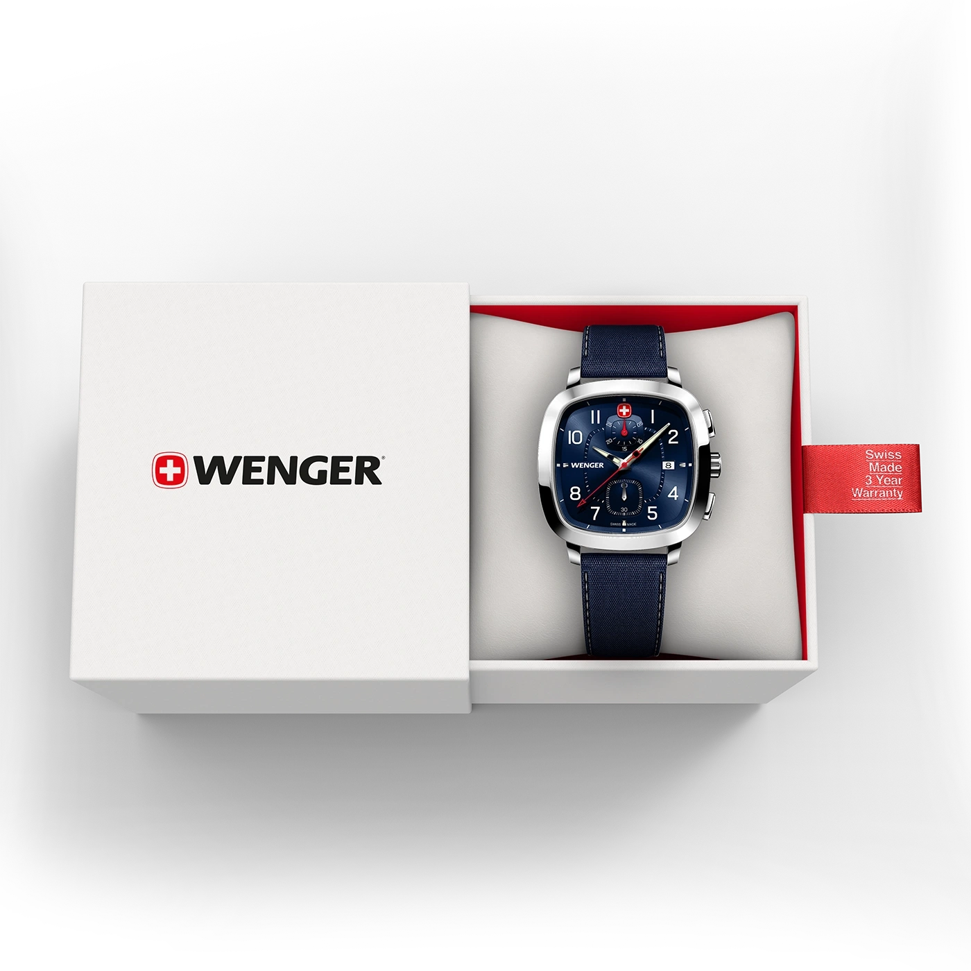 Wenger Uhr in einer Box. Schweizer Uhr mit 3 Jahren Garantie.