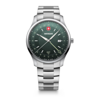 Men's watch silver-green Ø 42 mm Swiss Made Quartz Watch with GMT Function