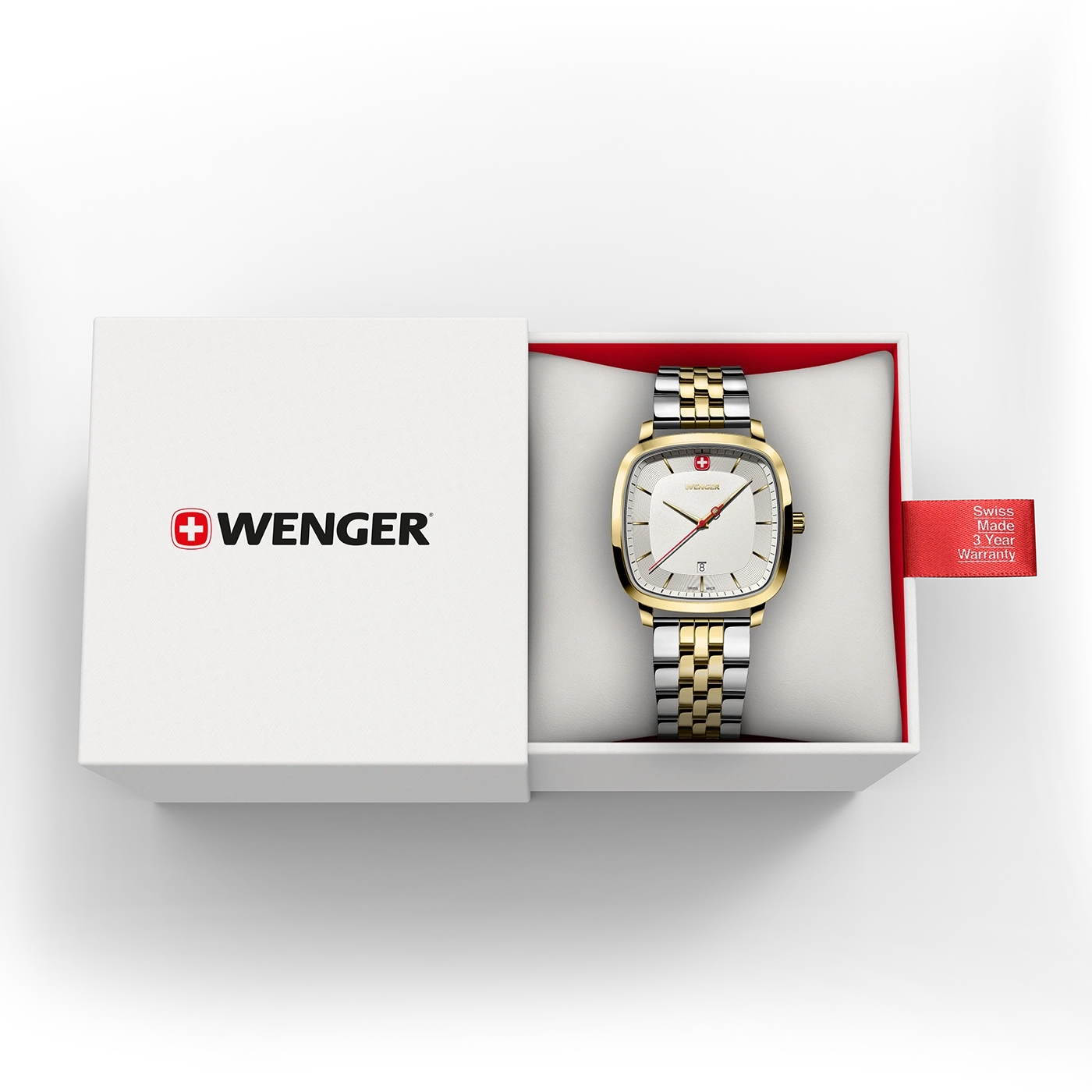 Wenger watch in a box. Gold and silver bracelet. Swiss made. 3-year warranty.