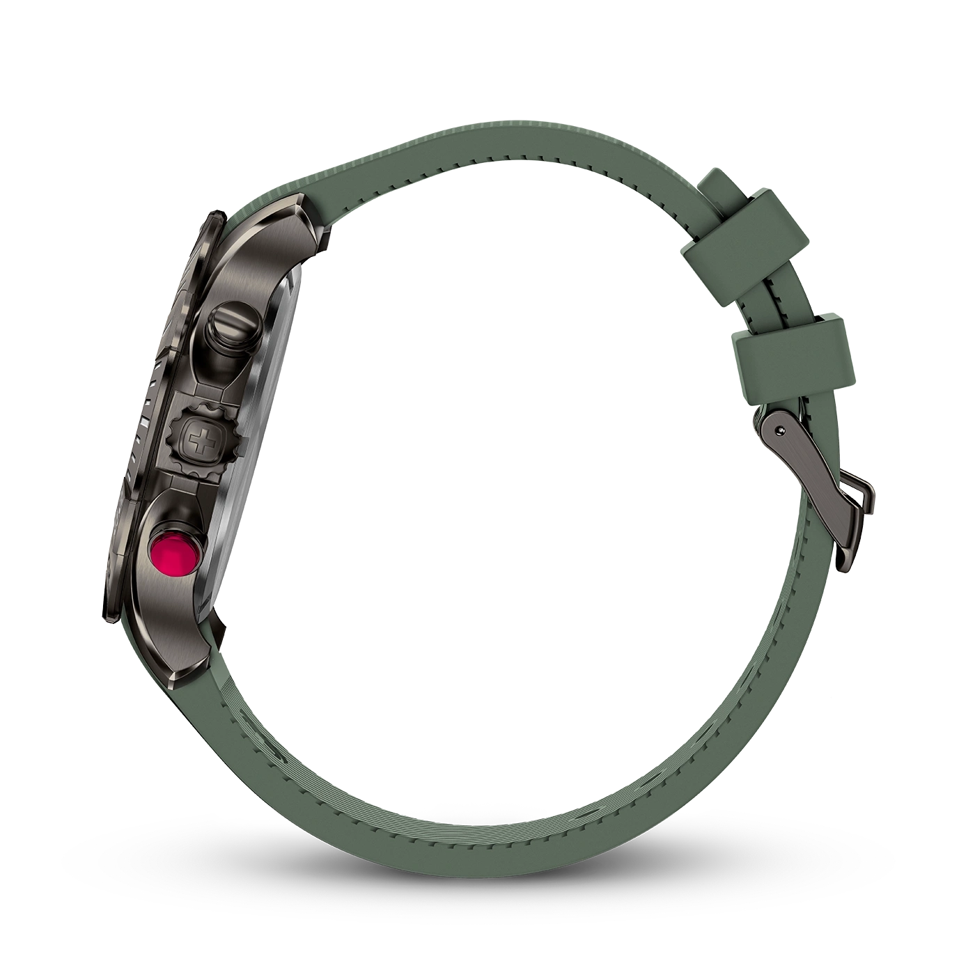 Uhr mit grünem Armband, Seitenansicht, Detailaufnahme, modernes Design