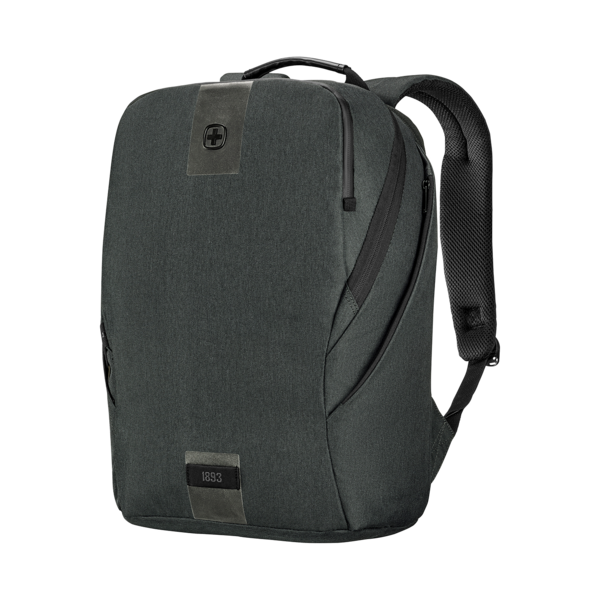 Dark gray backpack with black handle and zipper, 1893, Swiss cross logo