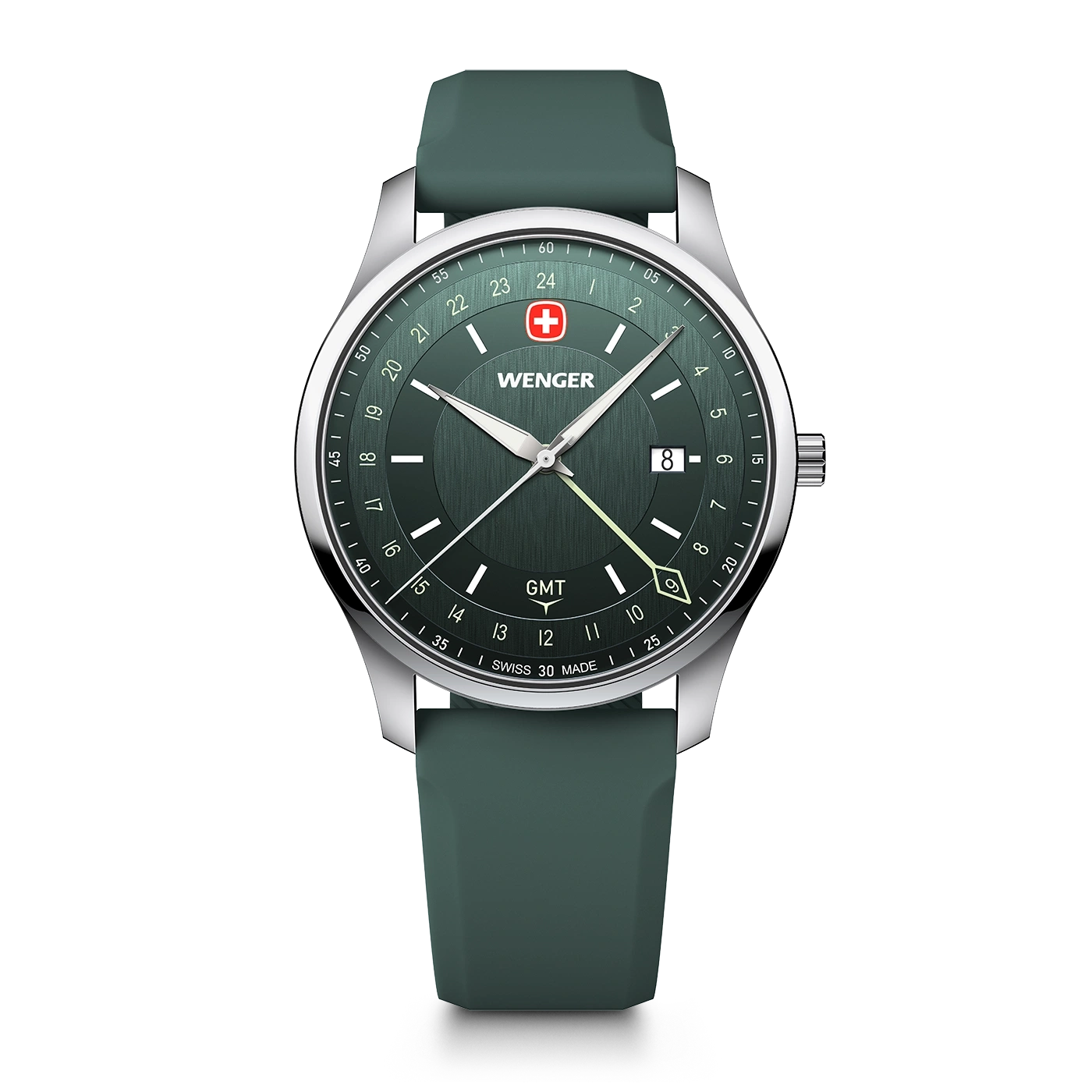 Wenger men's watch with green dial and GMT function