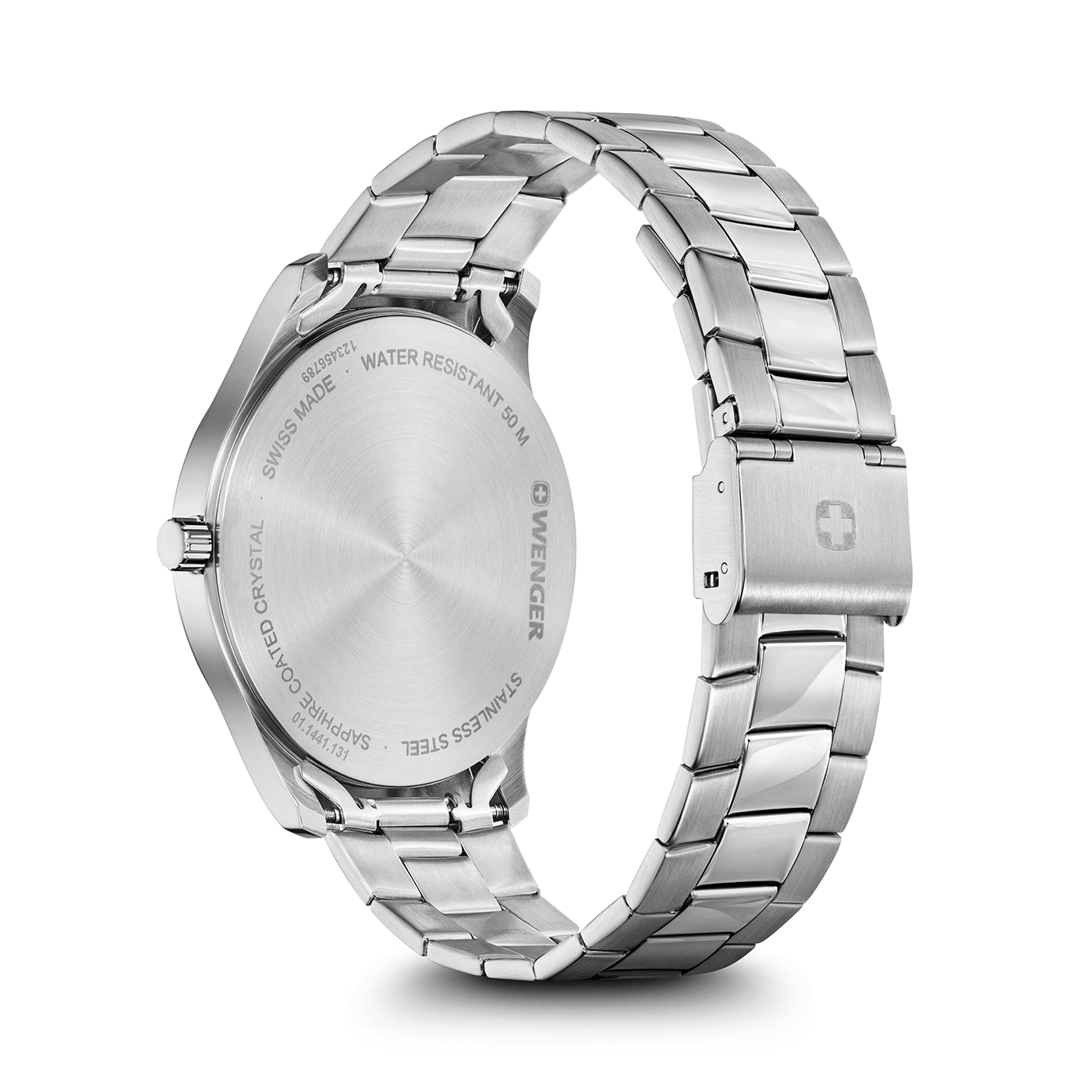 Wenger watch, stainless steel, sapphire crystal, Swiss made, water resistant, wristwatch, close-up