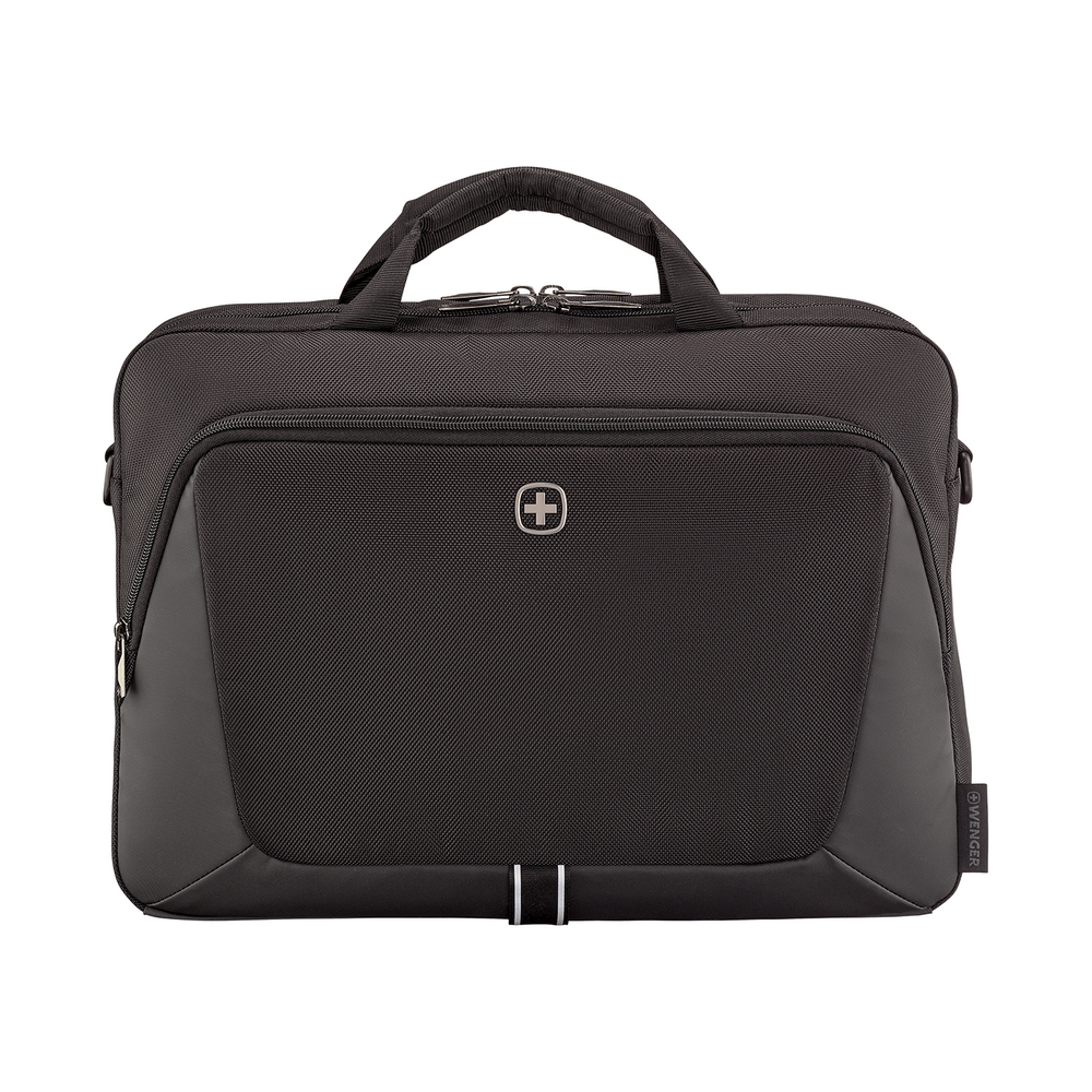 Black laptop bag with handle and logo, Wenger brand, for office or travel use.