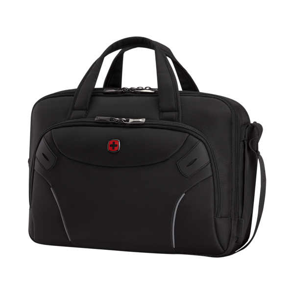 Black briefcase with handles and Swiss cross logo, Wenger brand