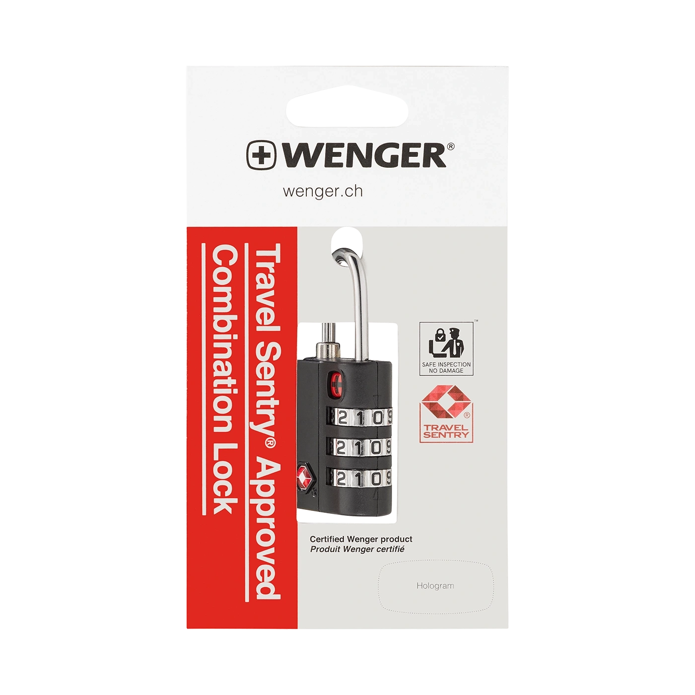 Wenger Travel Sentry combination lock, approved, safe inspection, hologram, black