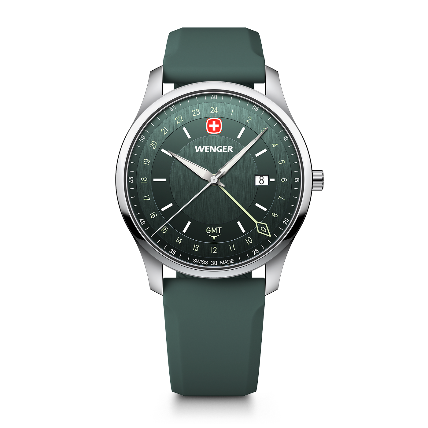 Wenger men's watch with green dial and GMT function
