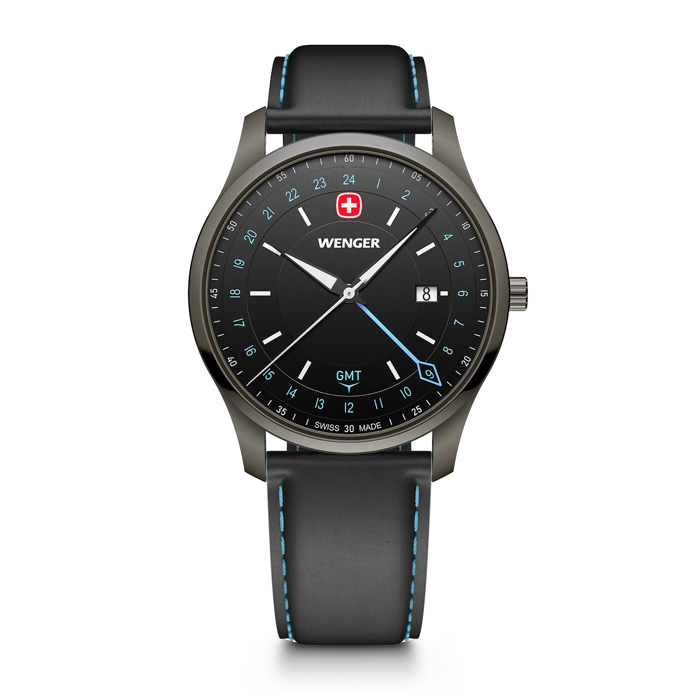 Men's watch black-black Ø 42 mm Swiss Made Quartz Watch with GMT Function