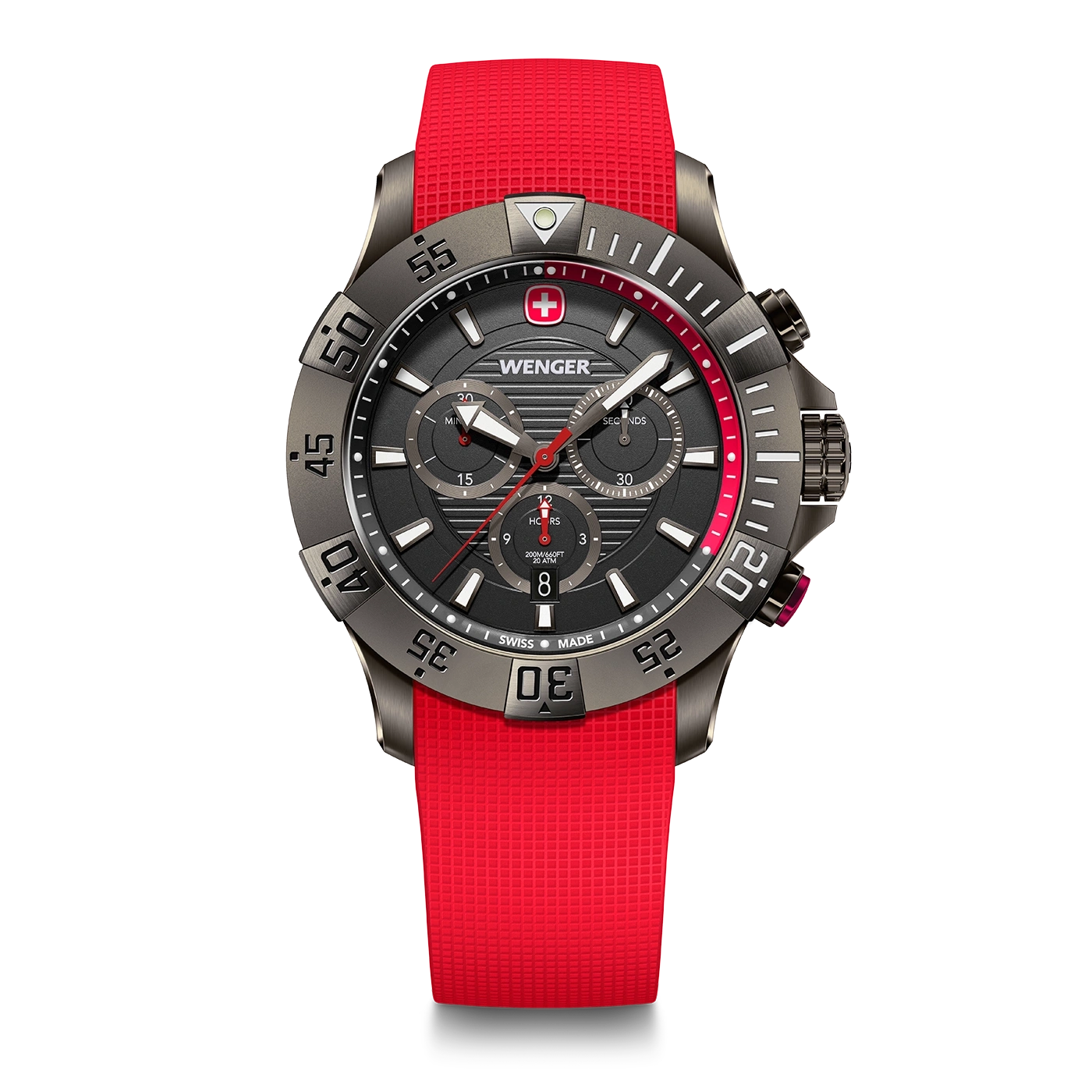 Chrono men's watch red-grey Ø 43 mm Sporty, water-resistant quartz chronograph for all urban adventurers