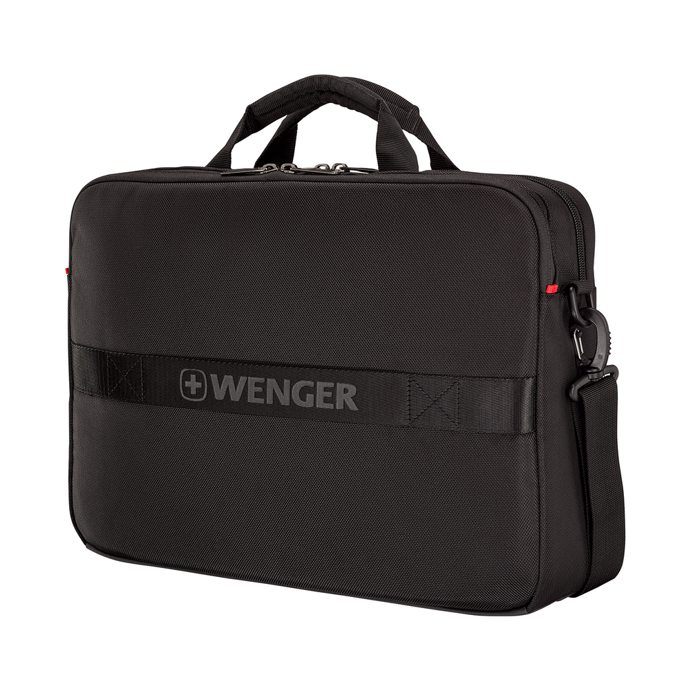 Black laptop bag with handle and shoulder strap, Wenger logo visible.