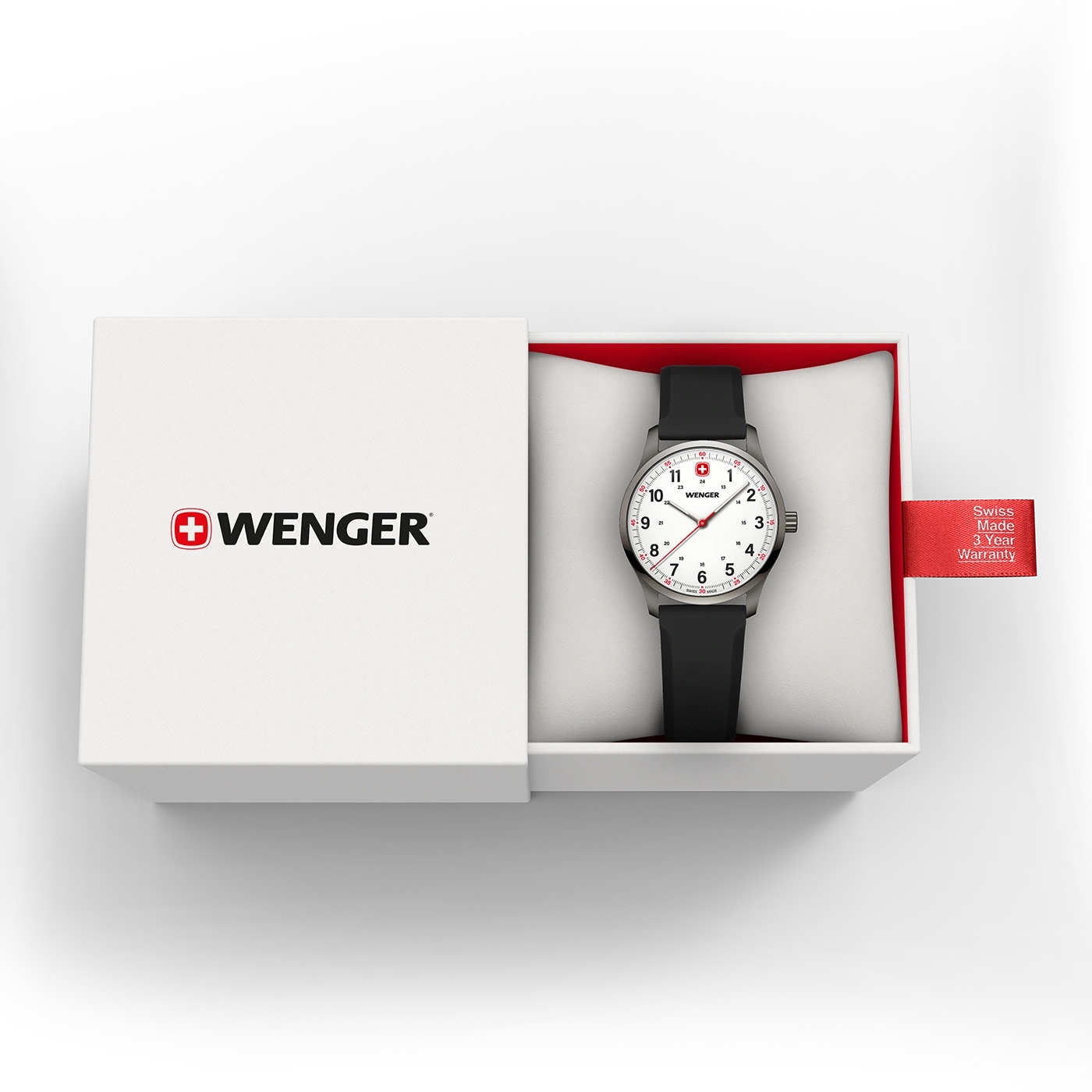 Wenger Uhr in einer Box, Swiss Made, 3 Jahre Garantie, schwarzes Armband