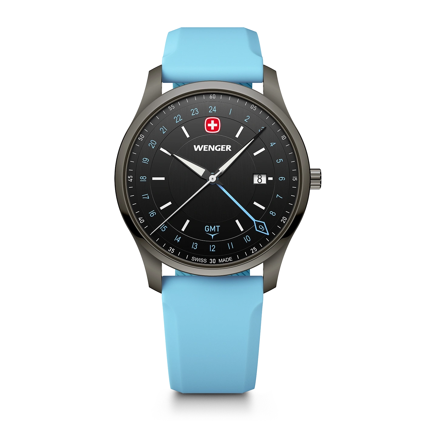 Men's watch black-blue Ø 42 mm Swiss Made Quartz Watch with GMT Function