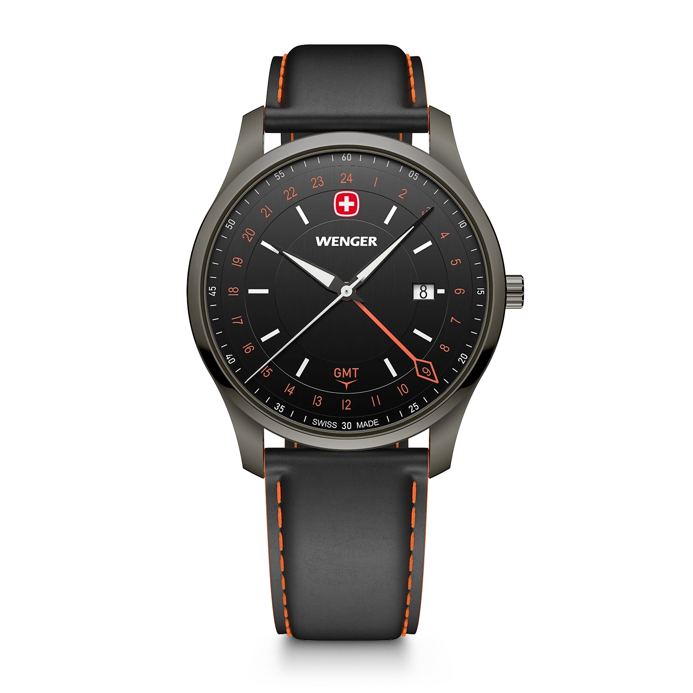 Men's watch black-black Ø 42 mm Swiss Made Quartz Watch with GMT Function
