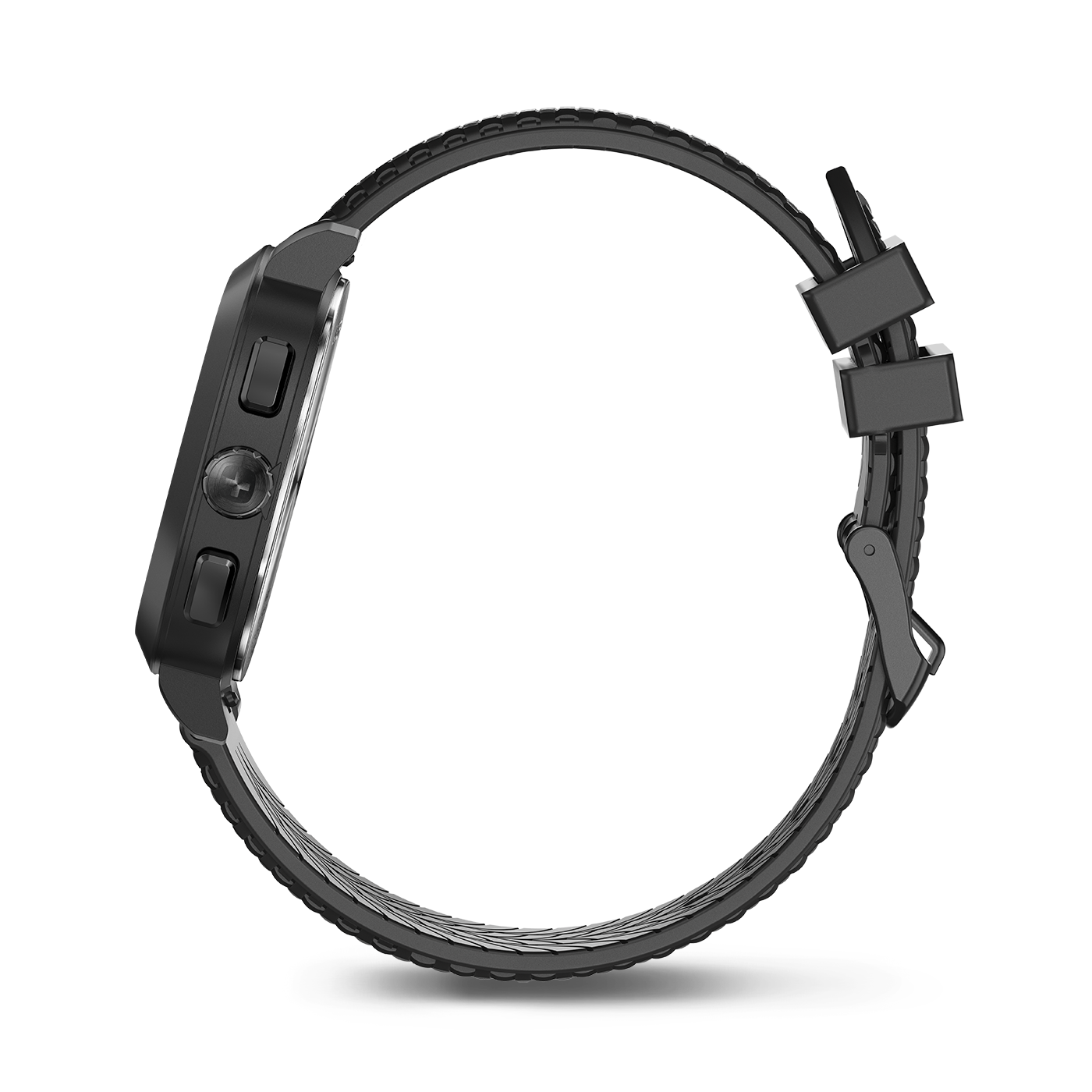 Black smartwatch with strap, side view, close-up, technology, modern design