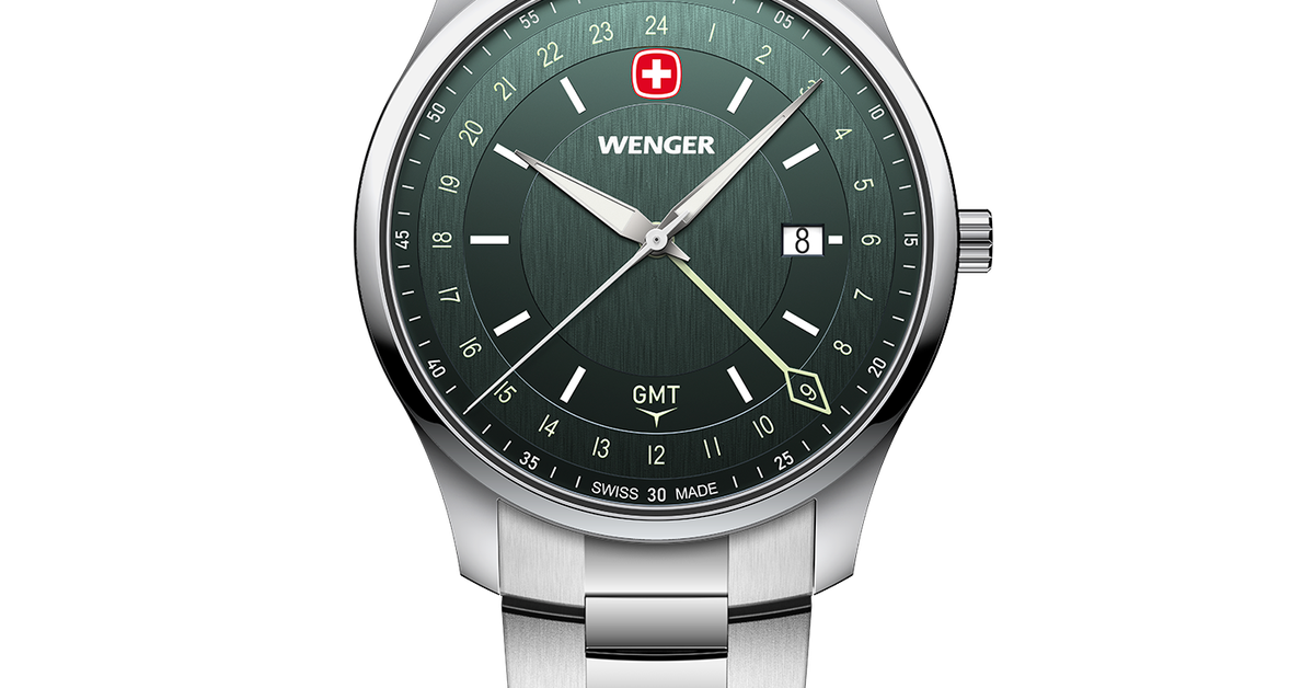 Wenger City GMT Men's watch silver-green Ø 42 mm