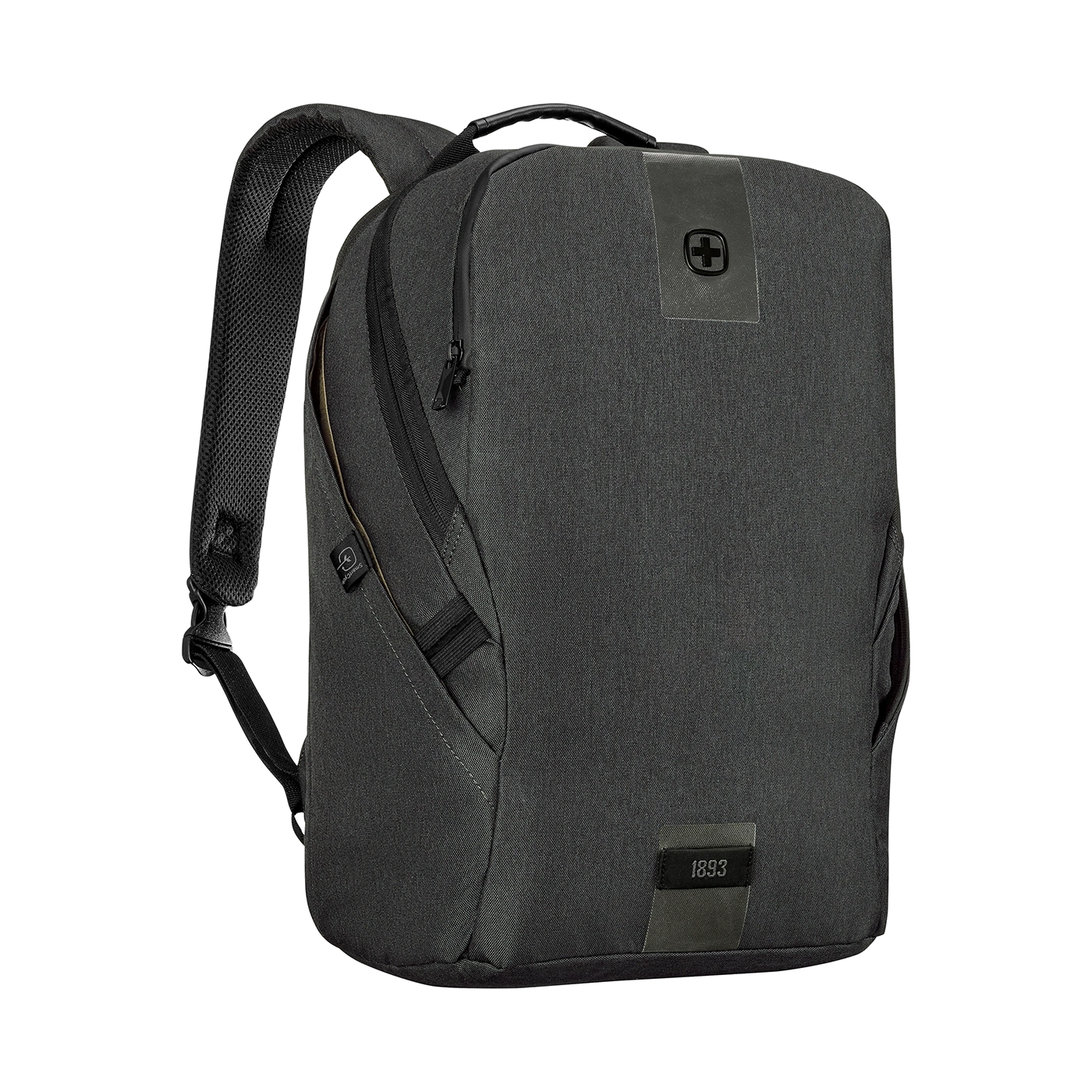 Black backpack with logo and zipper, perfect for everyday use and carrying essentials.