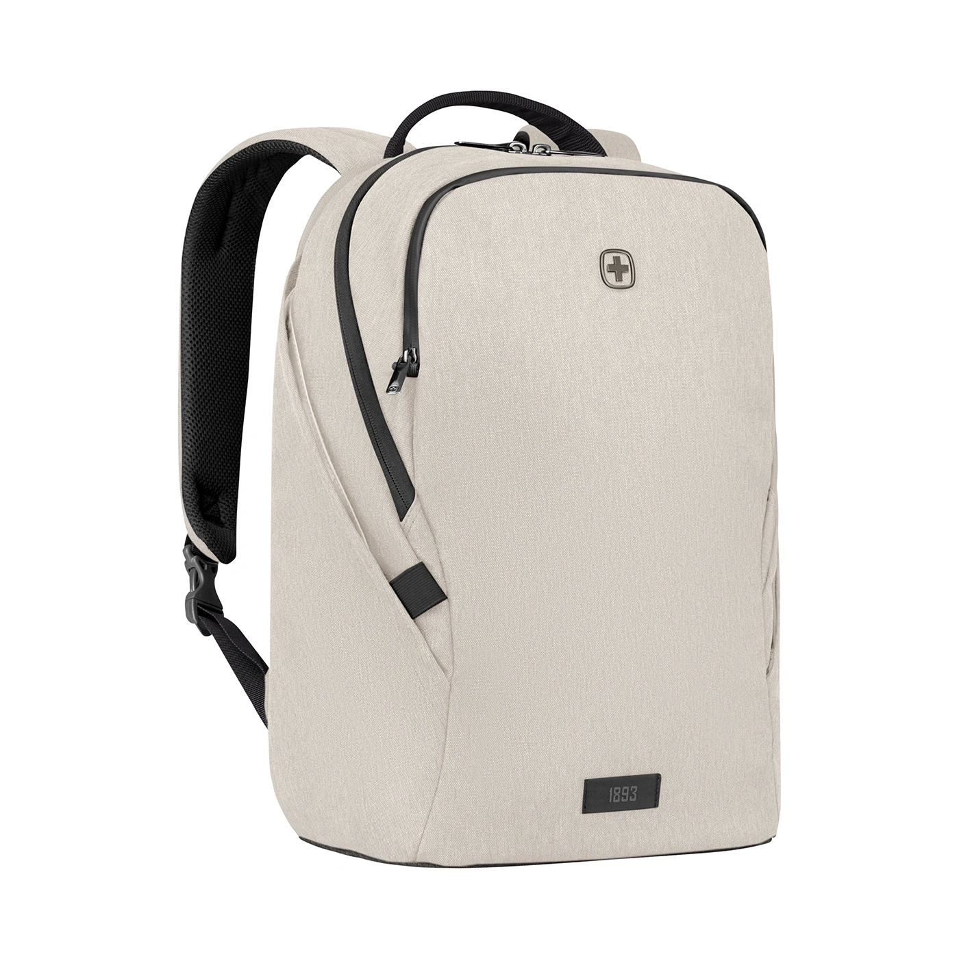 Beige backpack with black zipper and logo, 1893, modern design