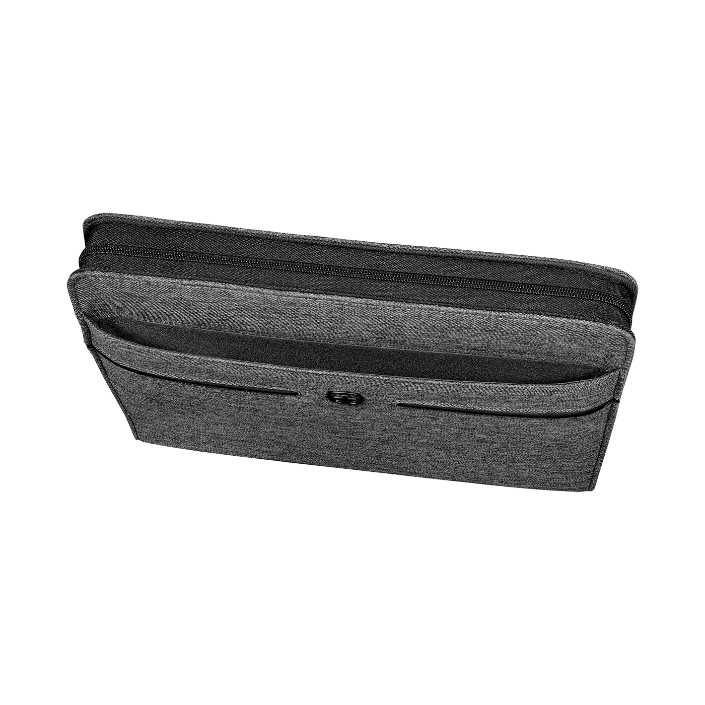 Gray bag with zipper and front pockets, isolated on white background