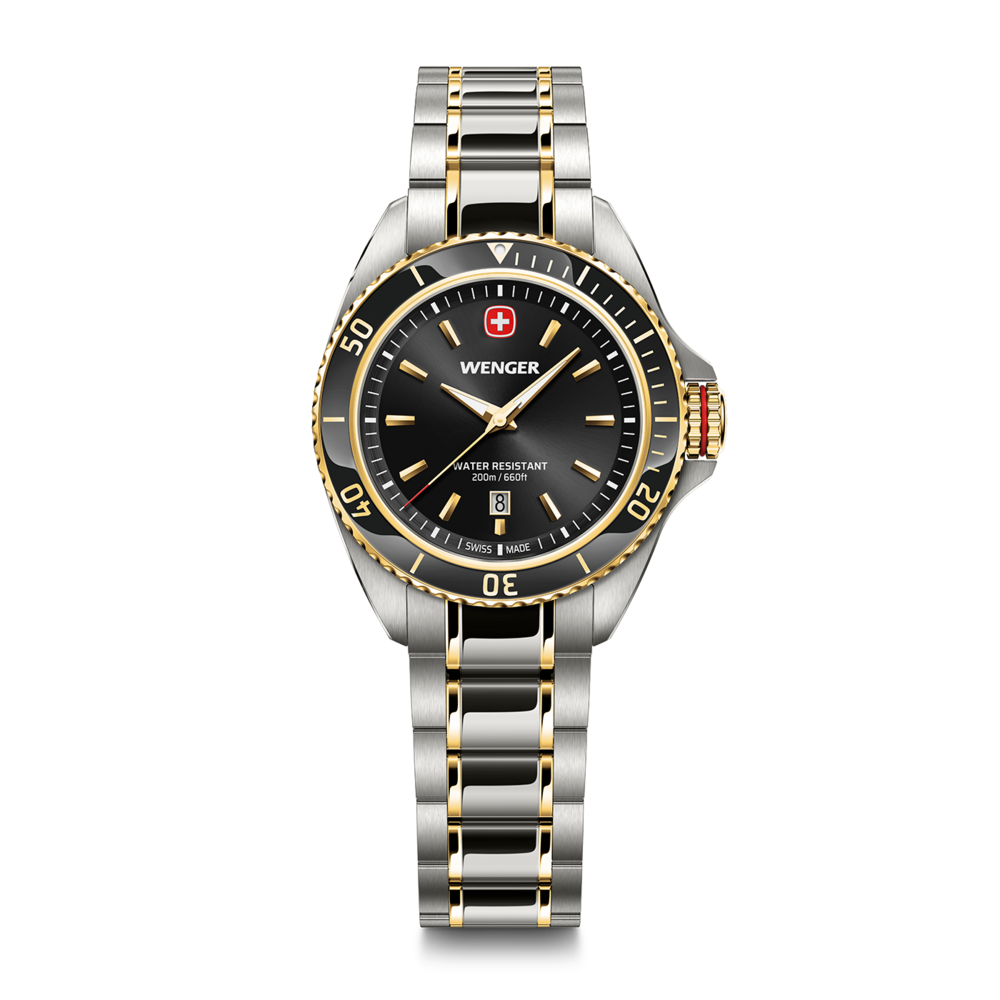 Wenger men's watch with silver and gold band