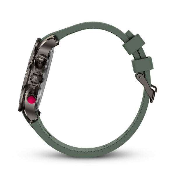 Watch with green strap, side view, close-up, modern design, stylish accessory