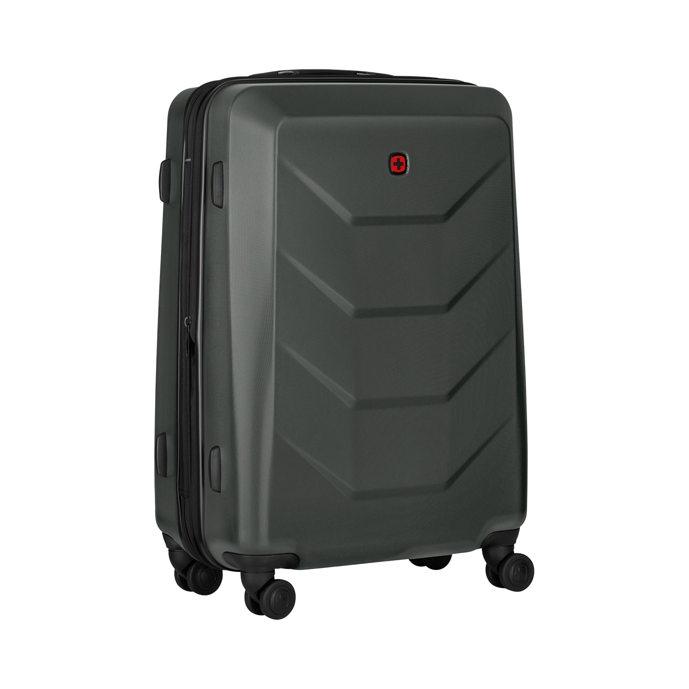 Dark green suitcase with red cross, hard shell luggage, rolling suitcase, travel bag