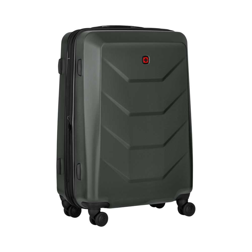 Dark green suitcase with red cross, hard shell luggage, rolling suitcase, travel bag