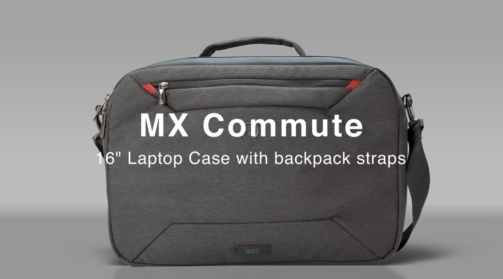 MX Commute 16" Laptop Case with backpack straps, grey, product shot