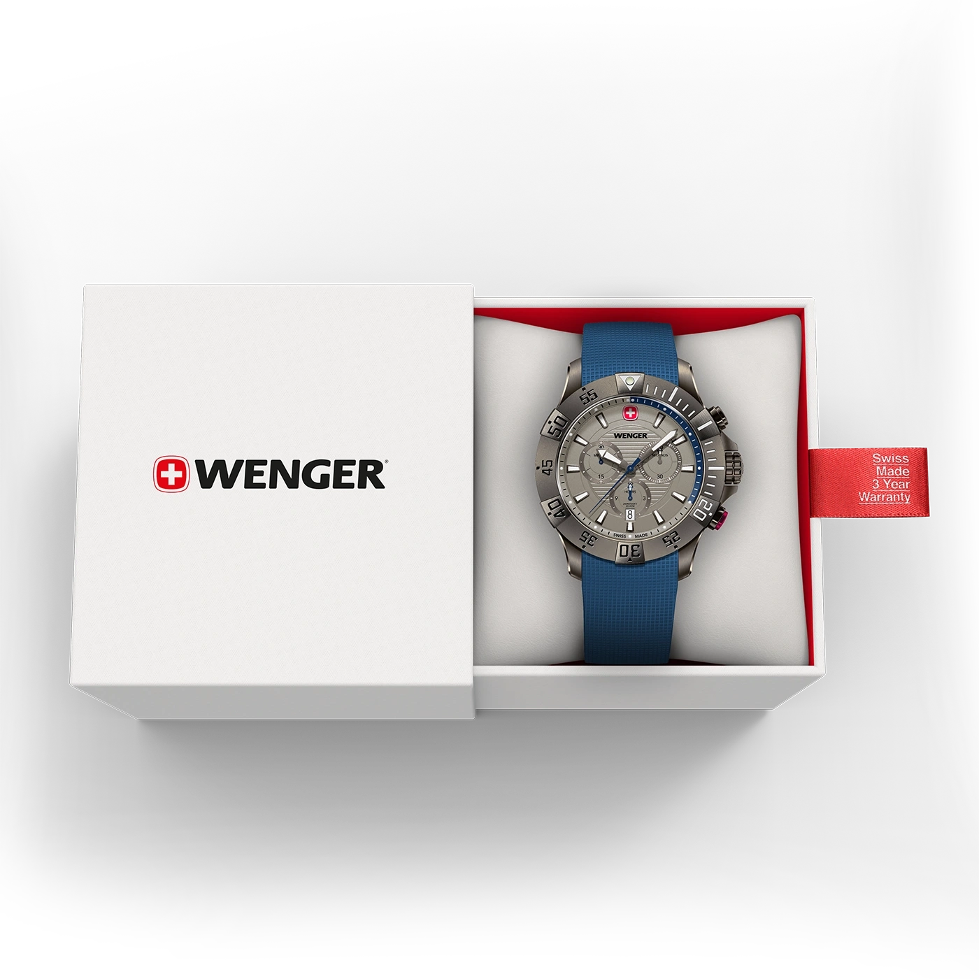 Wenger Uhr in der Box mit blauen Armband und Garantie