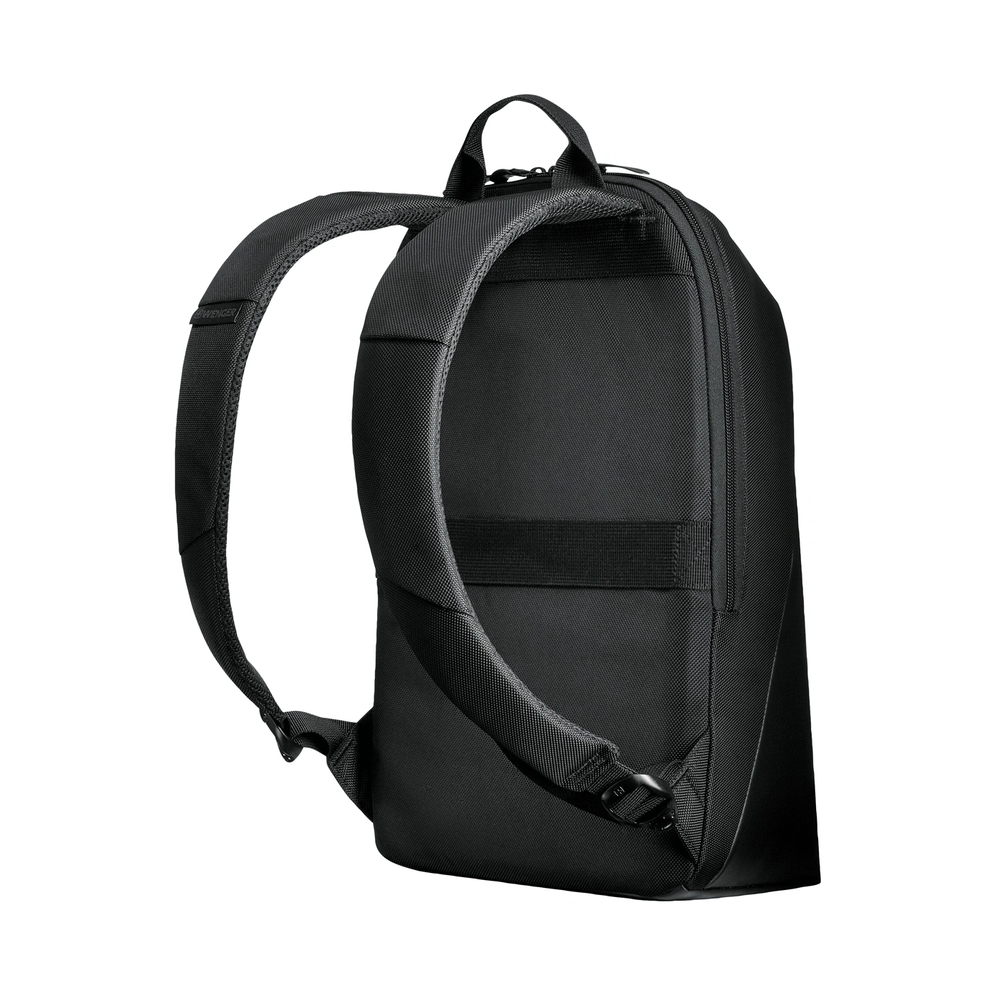 Black backpack from the side with padded straps