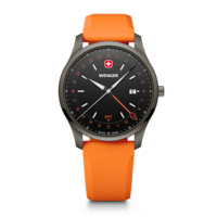 Men's watch black-orange Ø 42 mm Swiss Made Quartz Watch with GMT Function