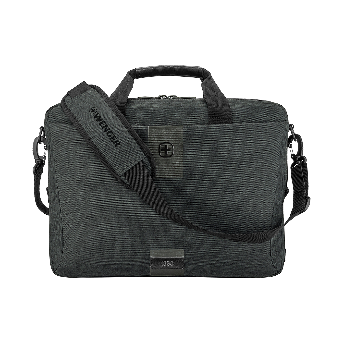 Dark gray briefcase with shoulder strap and Wenger logo, 1893
