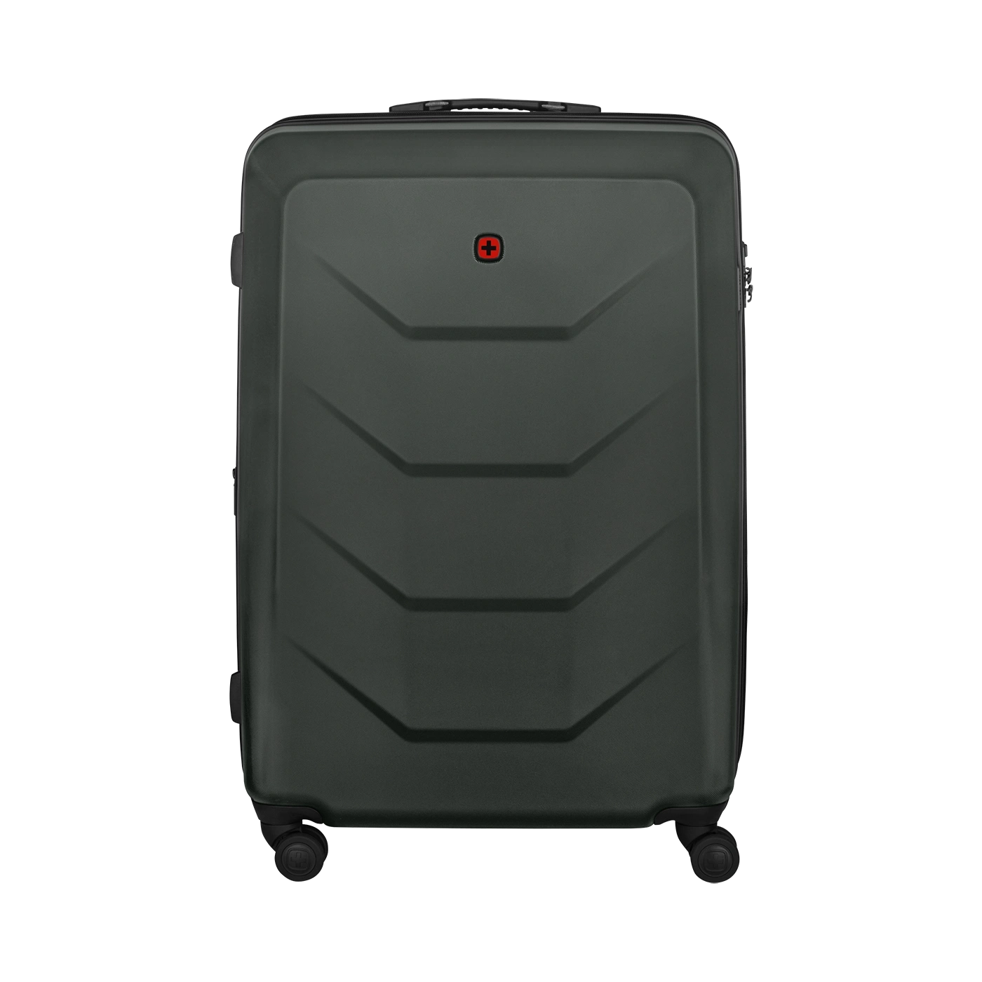 Dark green suitcase with red cross. Luggage for travel and vacation.