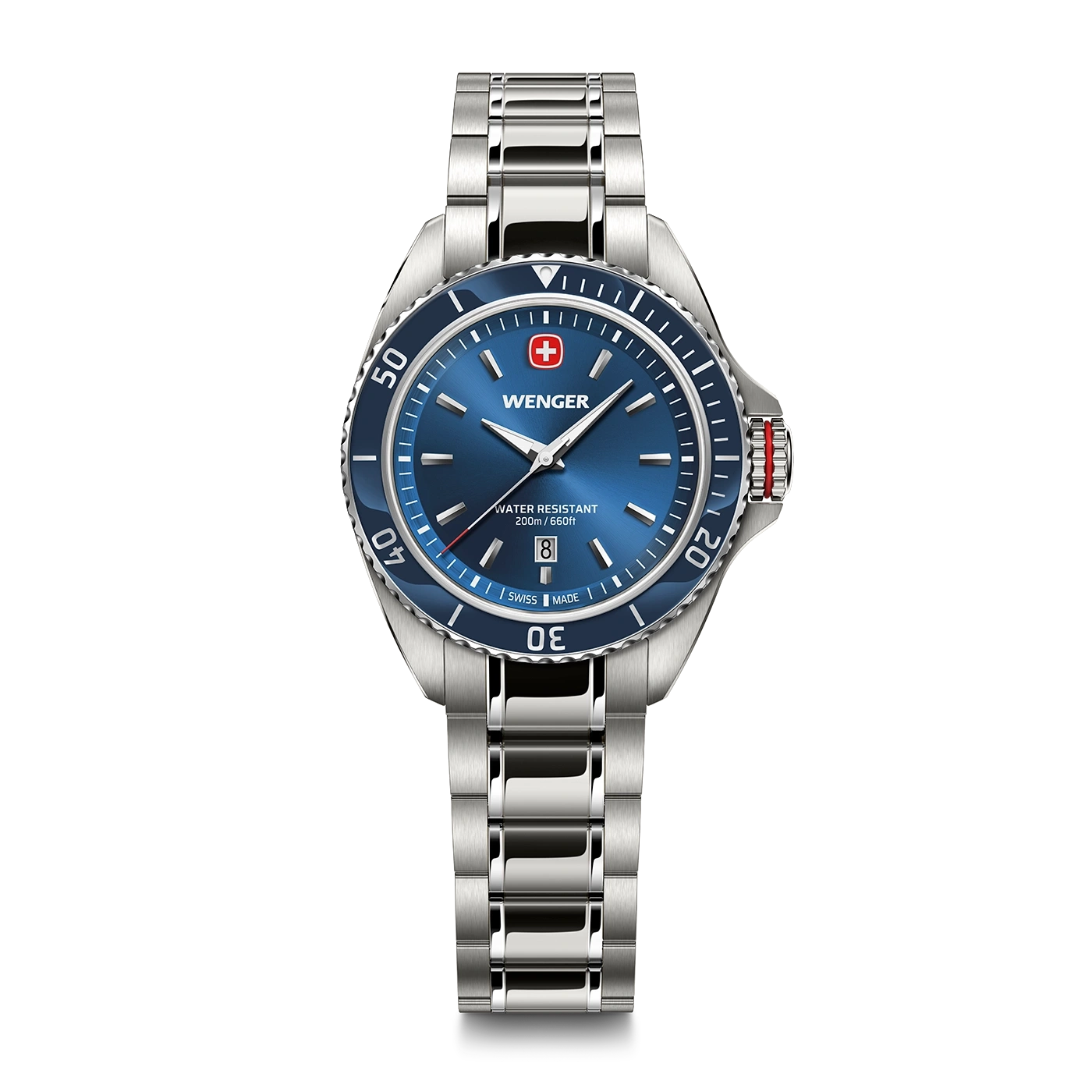 Women's watch silver-blue Ø 34 mm Elegant quartz watch, made in Switzerland