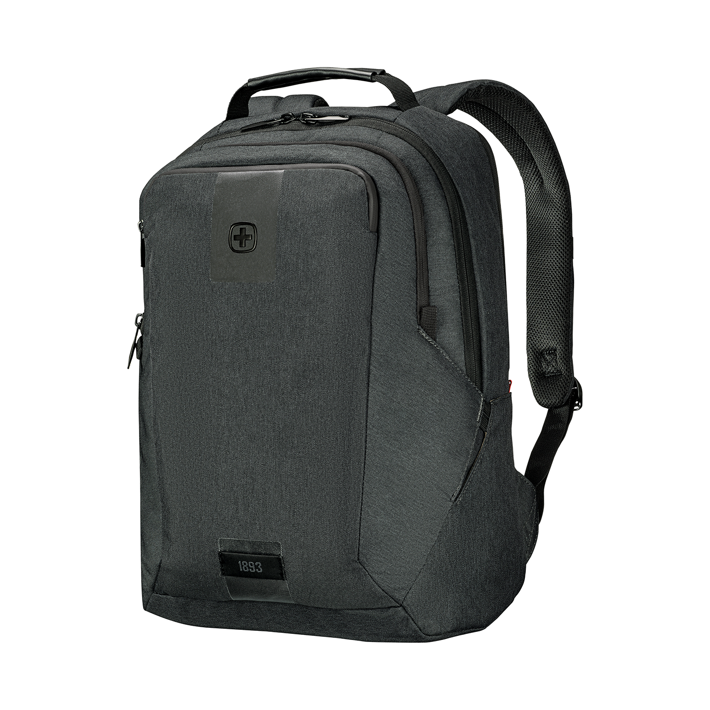 Black backpack with logo and zippers, 1893, perfect for travel