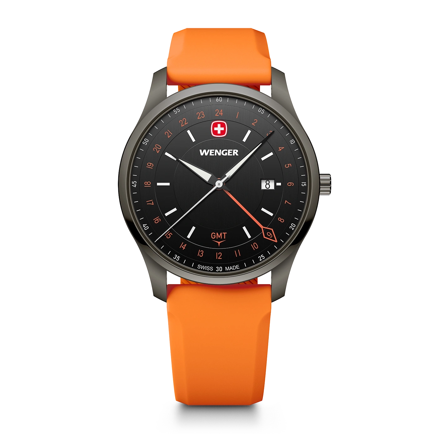 Men's watch black-orange Ø 42 mm Swiss Made Quartz Watch with GMT Function