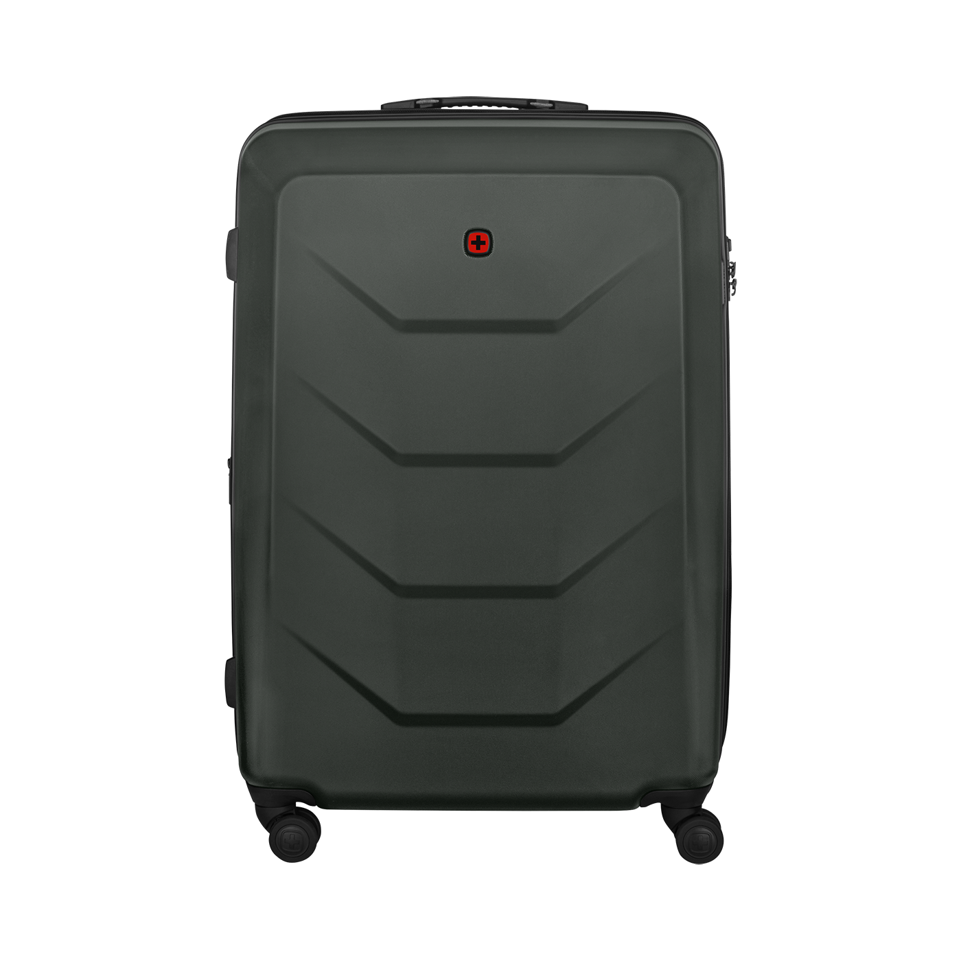 Dark green suitcase with red cross. Luggage for travel and vacation.