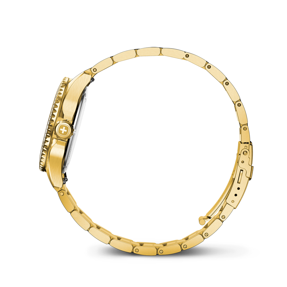 Gold watch with Swiss cross on the dial and bracelet