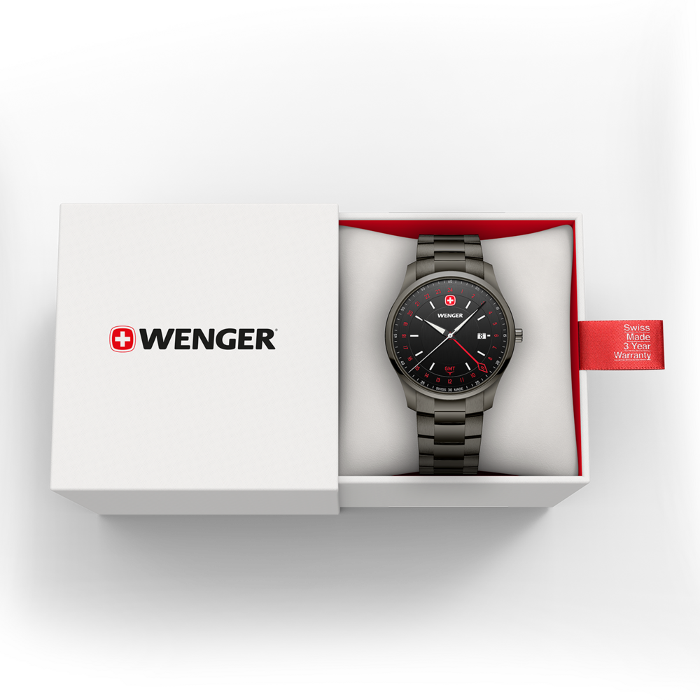 Wenger watch in gift box with warranty tag