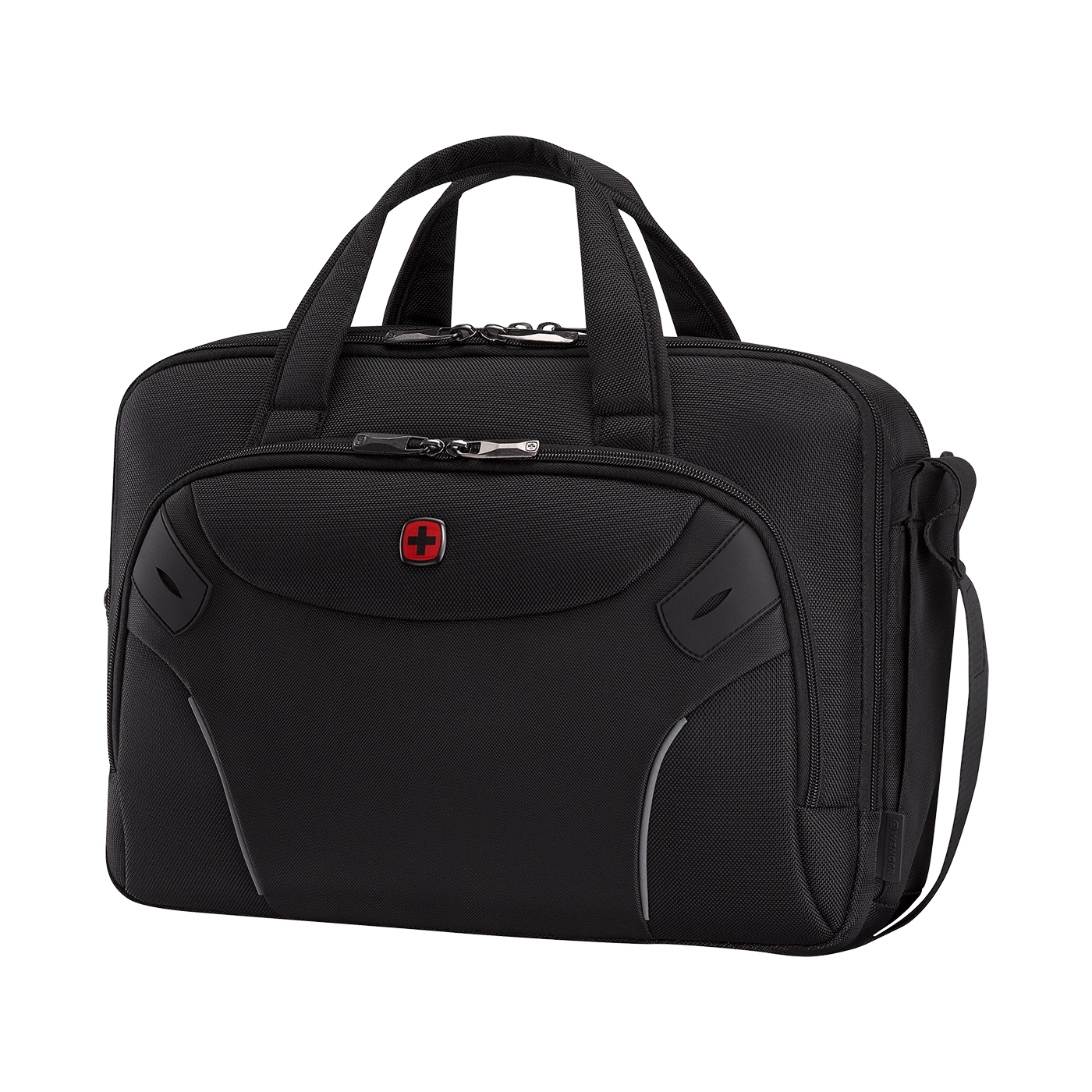 Black briefcase with handles and Swiss cross logo, Wenger brand