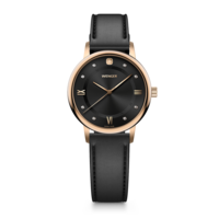 Women's watch rose-gold-black Ø 35 mm Feminine watch with Swarovski crystals