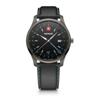 Men's watch black-black Ø 42 mm Swiss Made Quartz Watch with GMT Function