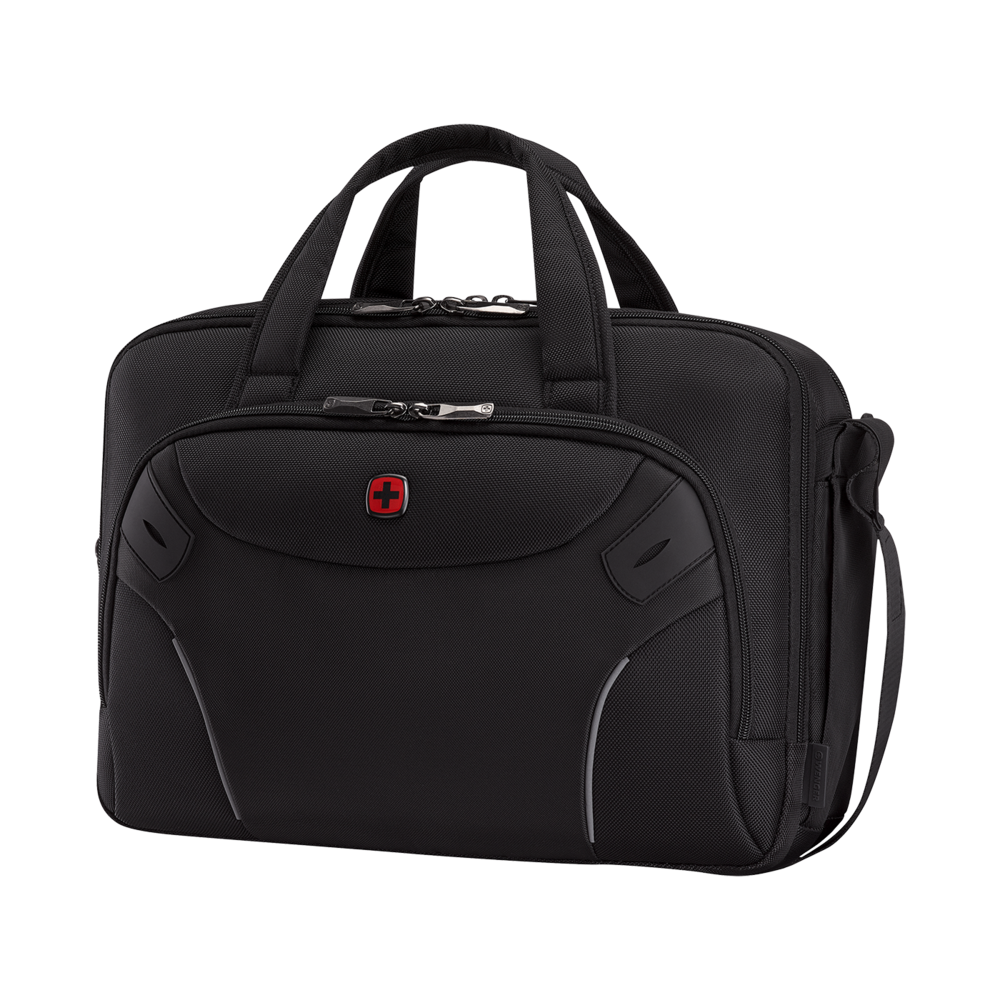 Black briefcase with handles and Swiss cross logo, Wenger brand