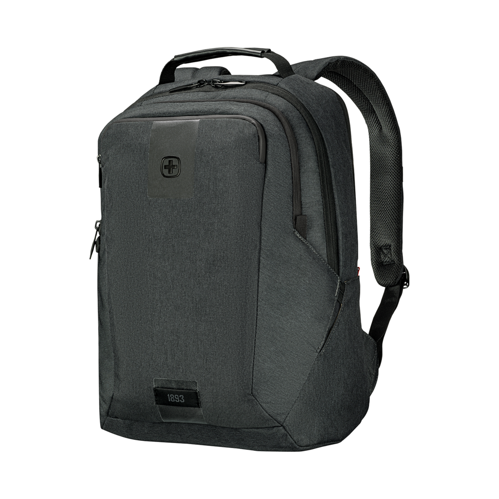 Black backpack with logo and zippers, 1893, perfect for travel